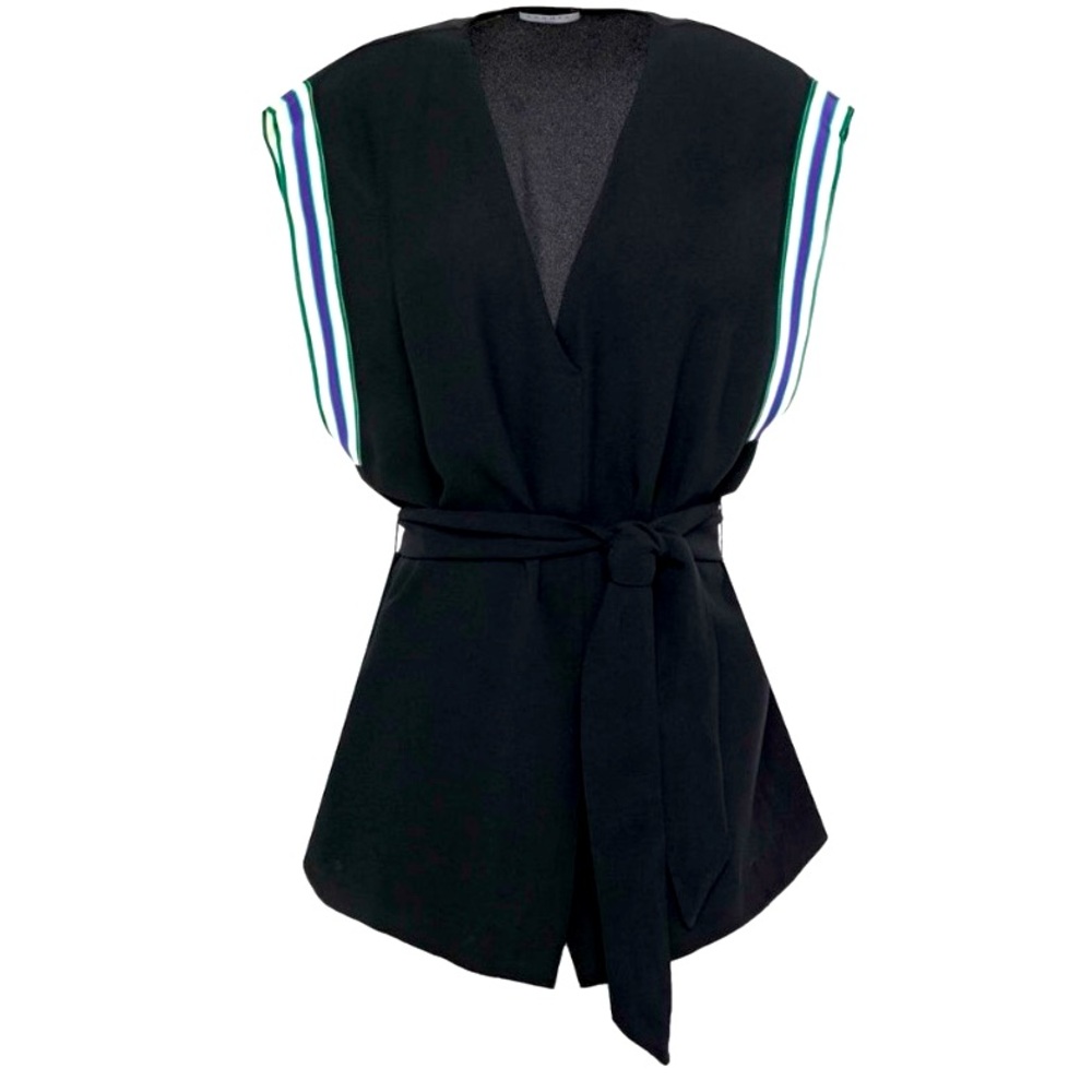 Sandro Paris Sleeveless top with tie belt  V Neck Belted Blouse Size 0